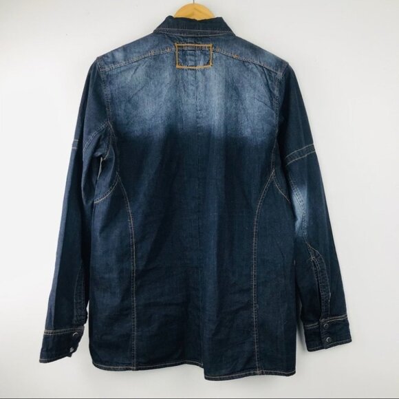 Carreli Jeans Cotton long-sleeve collar Snap up denim Shirt Women Shacket Size M - Picture 12 of 14